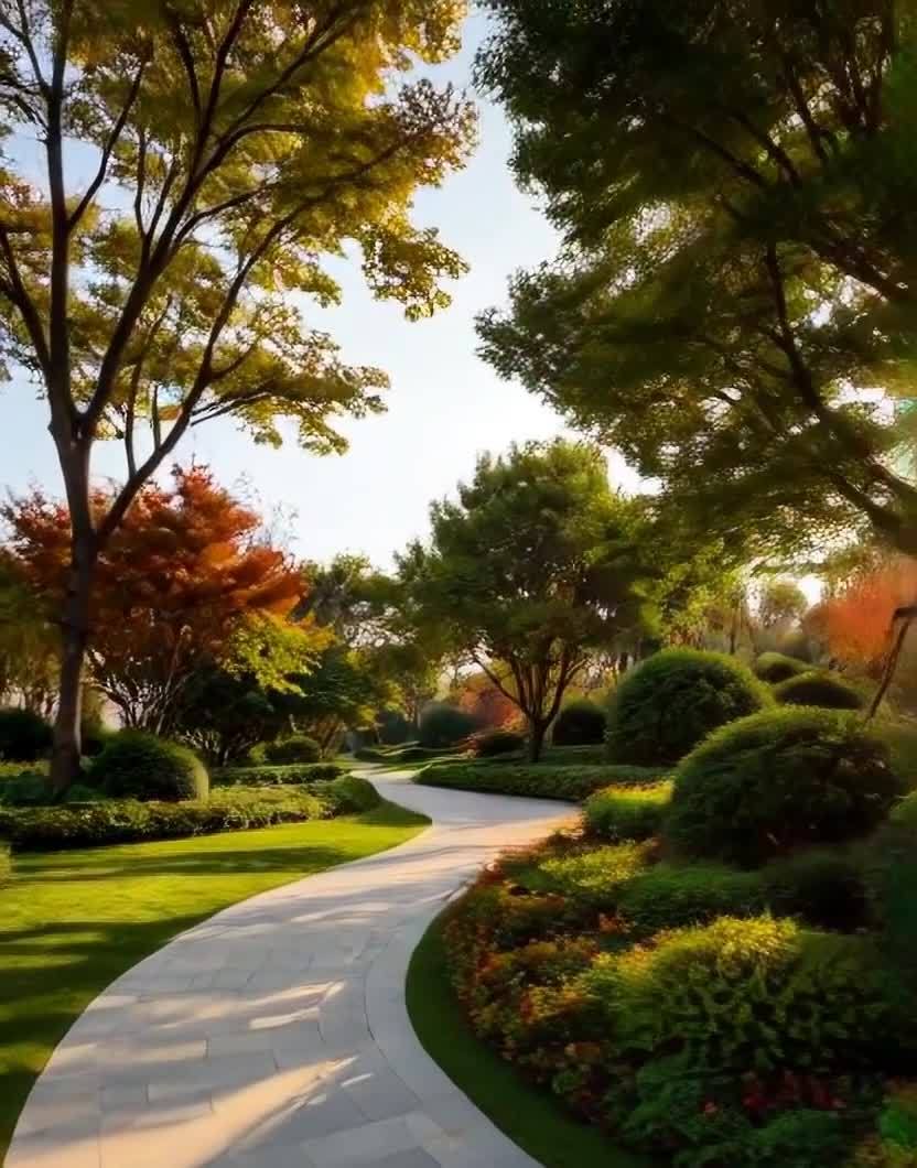 蜿蜒石板路与葱郁园林：静谧舒适的景象