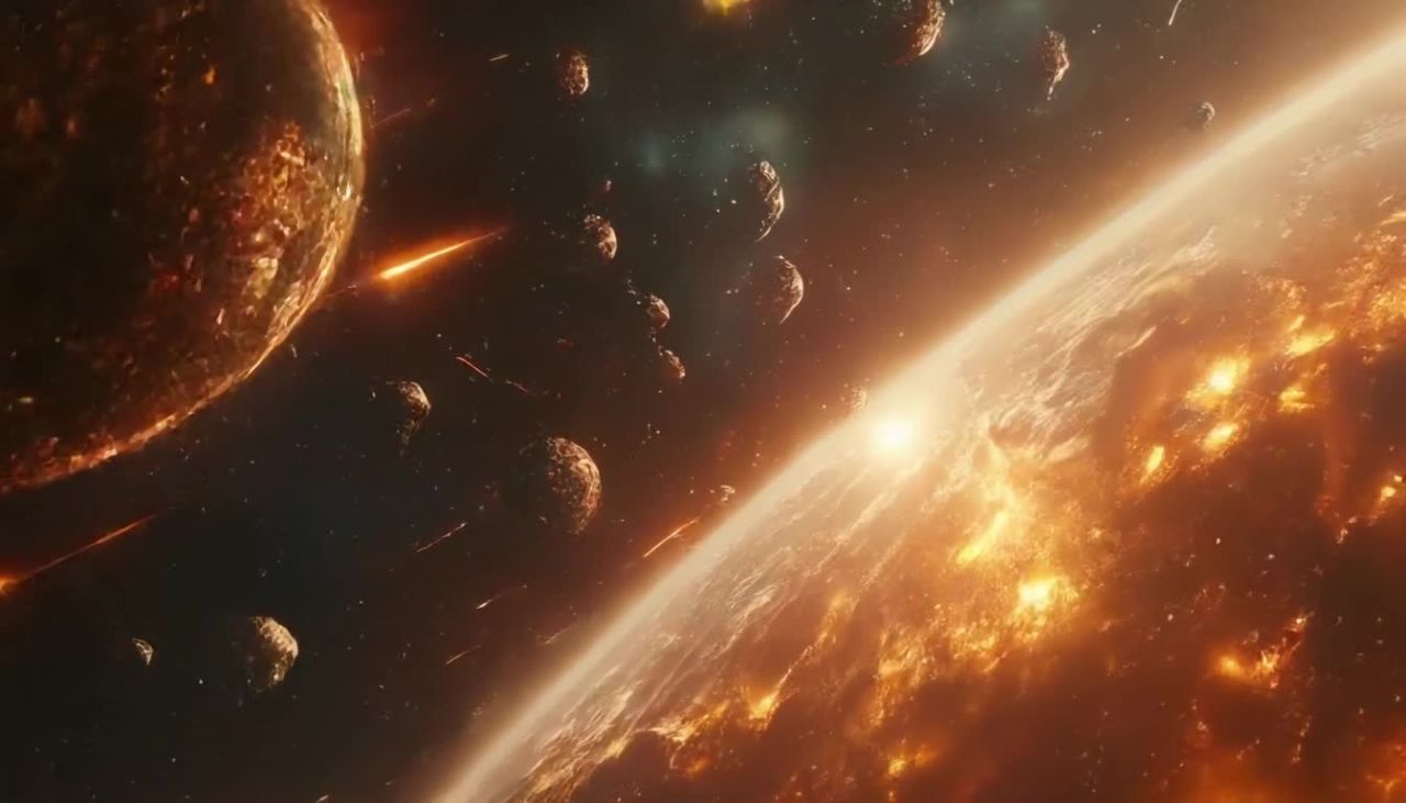 宇宙背景中，一个巨大的星球占据了画面的大部分，其表