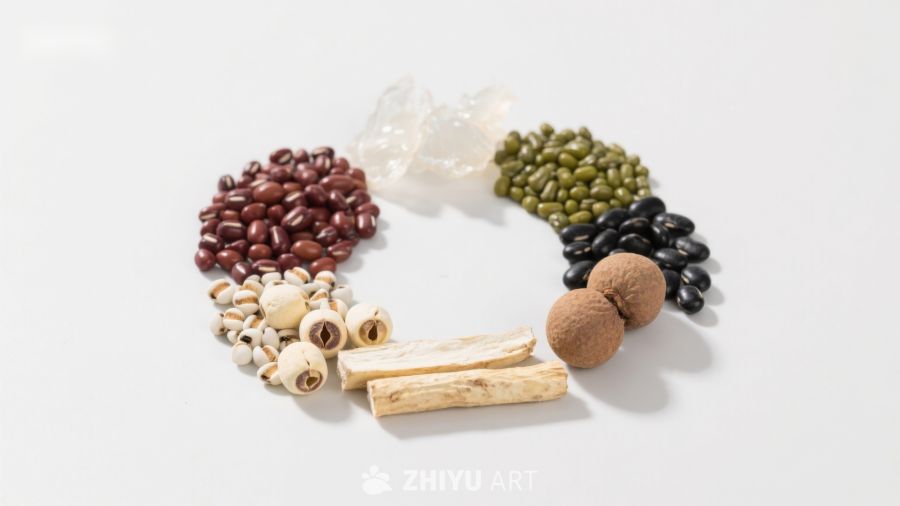 多种豆类与药材的组合展示