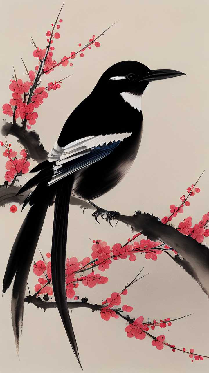 喜鹊国潮七夕插画国潮七夕喜鹊素材