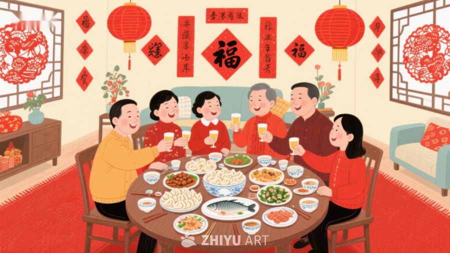 家庭围坐共庆团圆年夜饭 574
