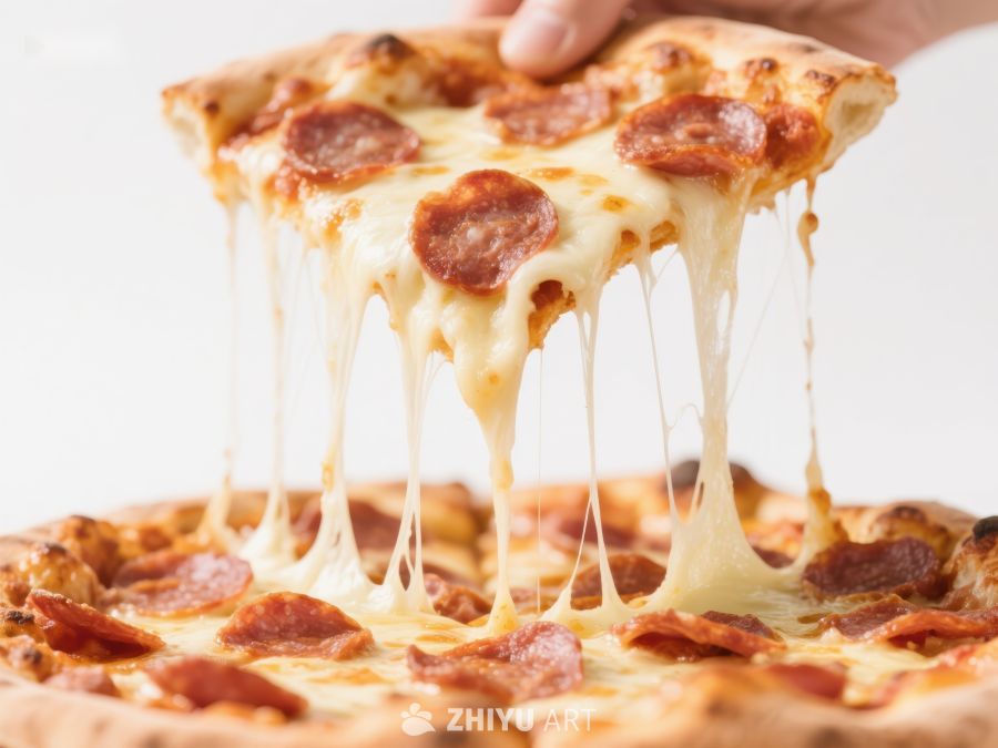 手拿披萨，芝士拉丝诱人