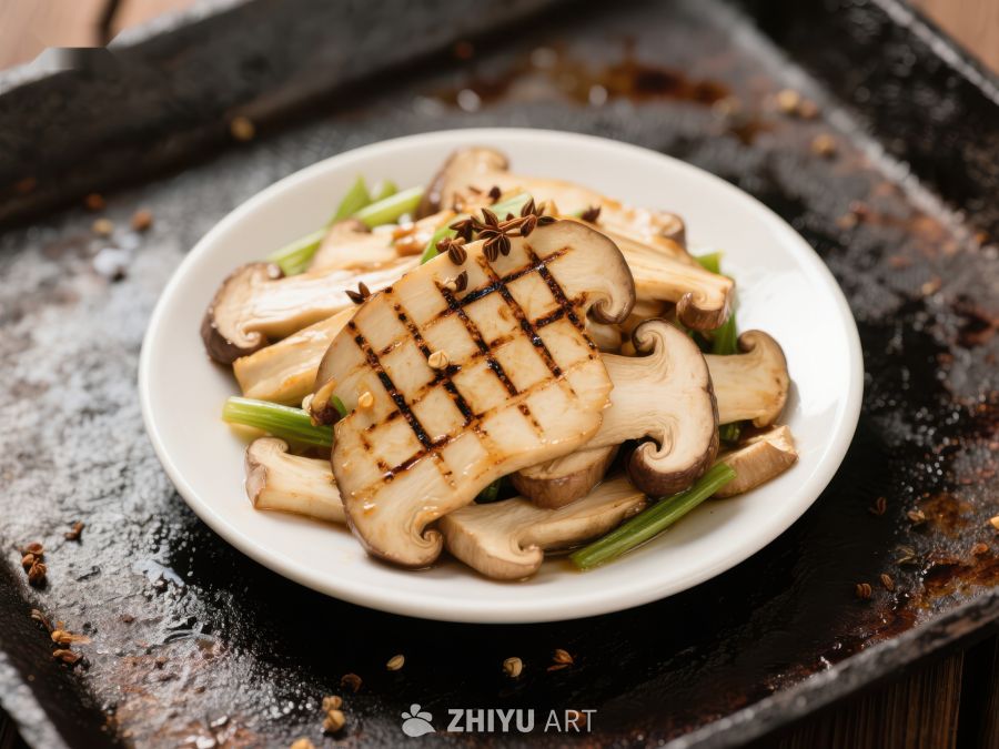 烤制蘑菇配青葱的美味佳肴 612