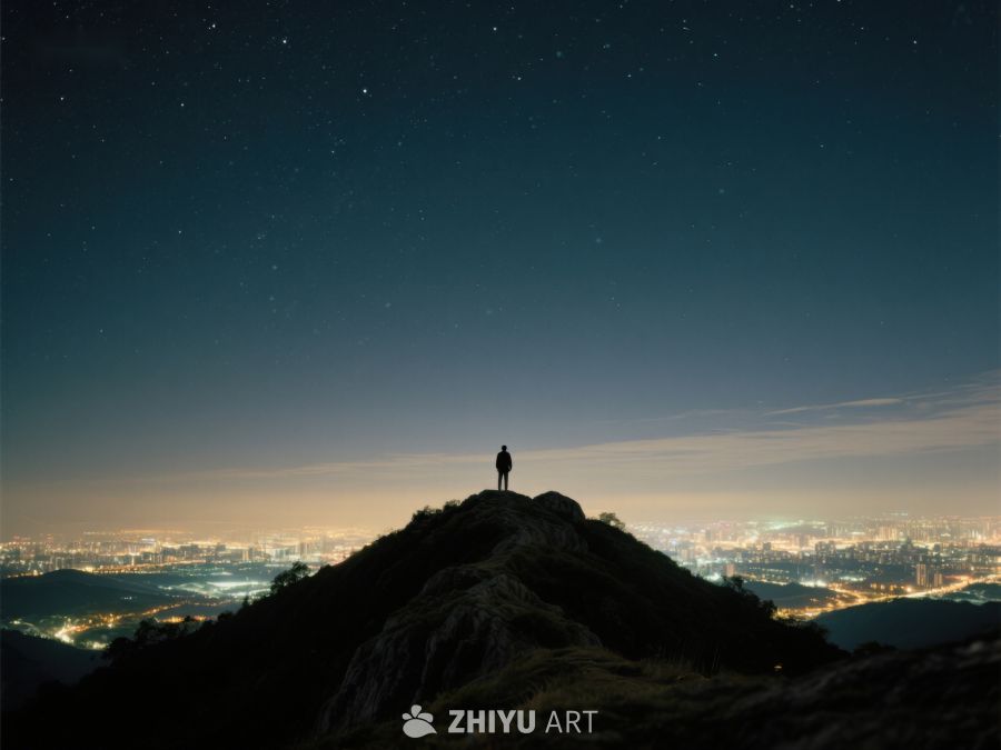 夜空下山巅的孤独身影 400
