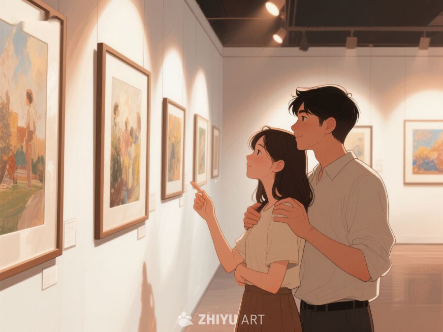 情侣在美术馆欣赏画作 583