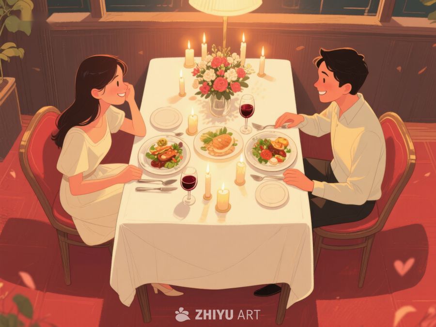 浪漫晚餐：情侣共进美食 434