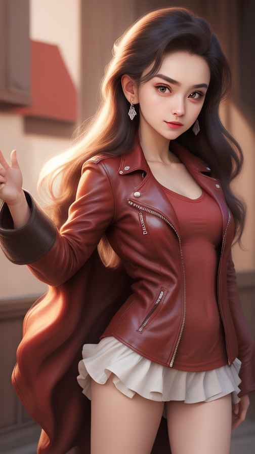 红色皮衣大美女