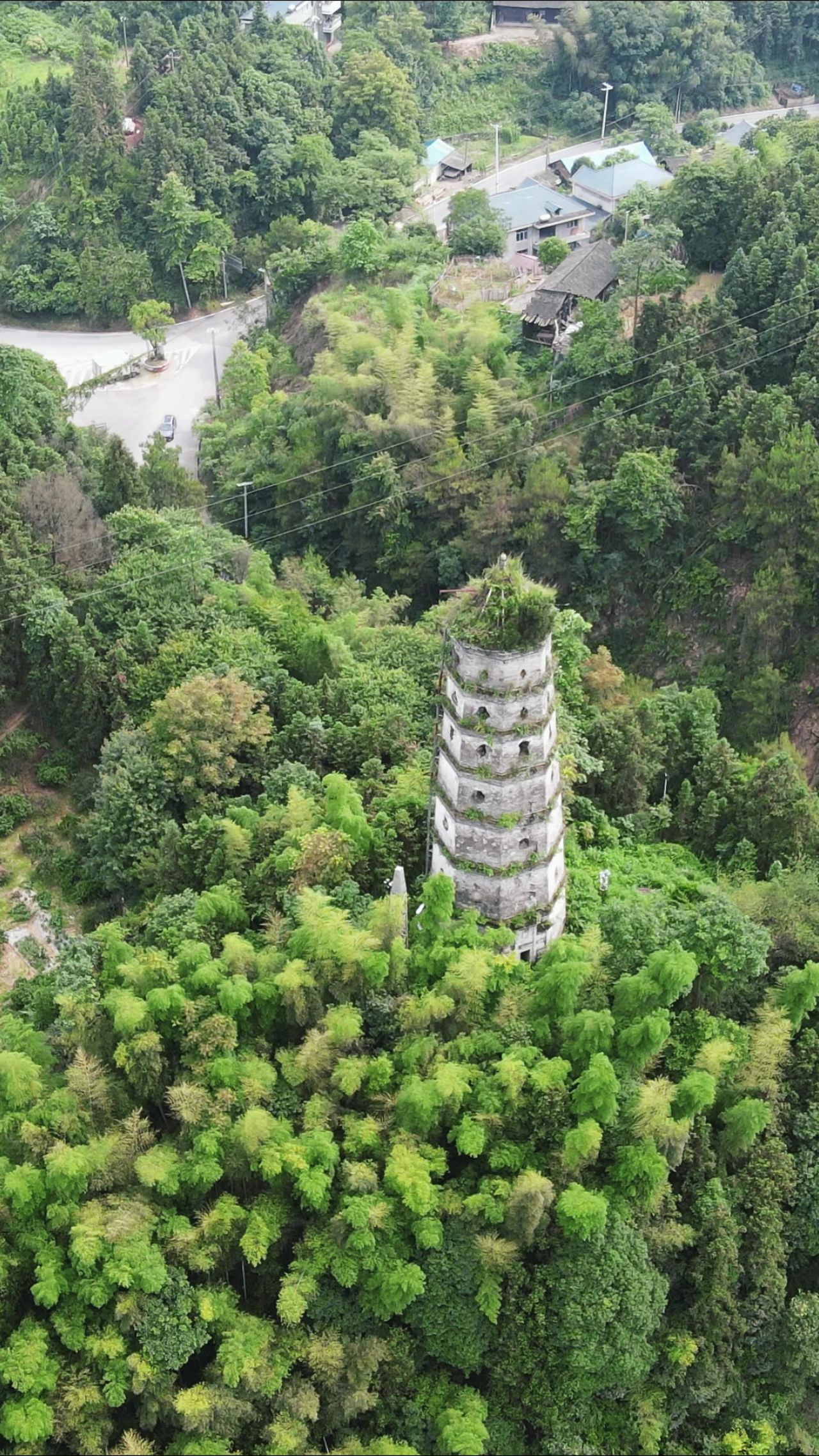 航拍湖南黔阳古城古塔建筑