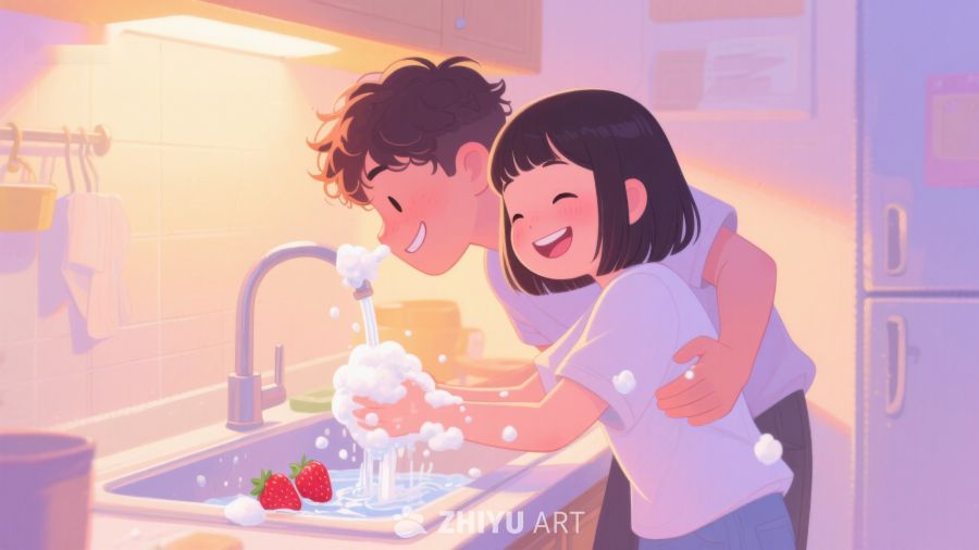 厨房里的温馨时光：一起洗菜 24