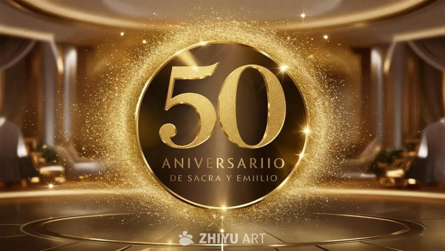 金色的圆形标志，上面写着“50 Aniversar