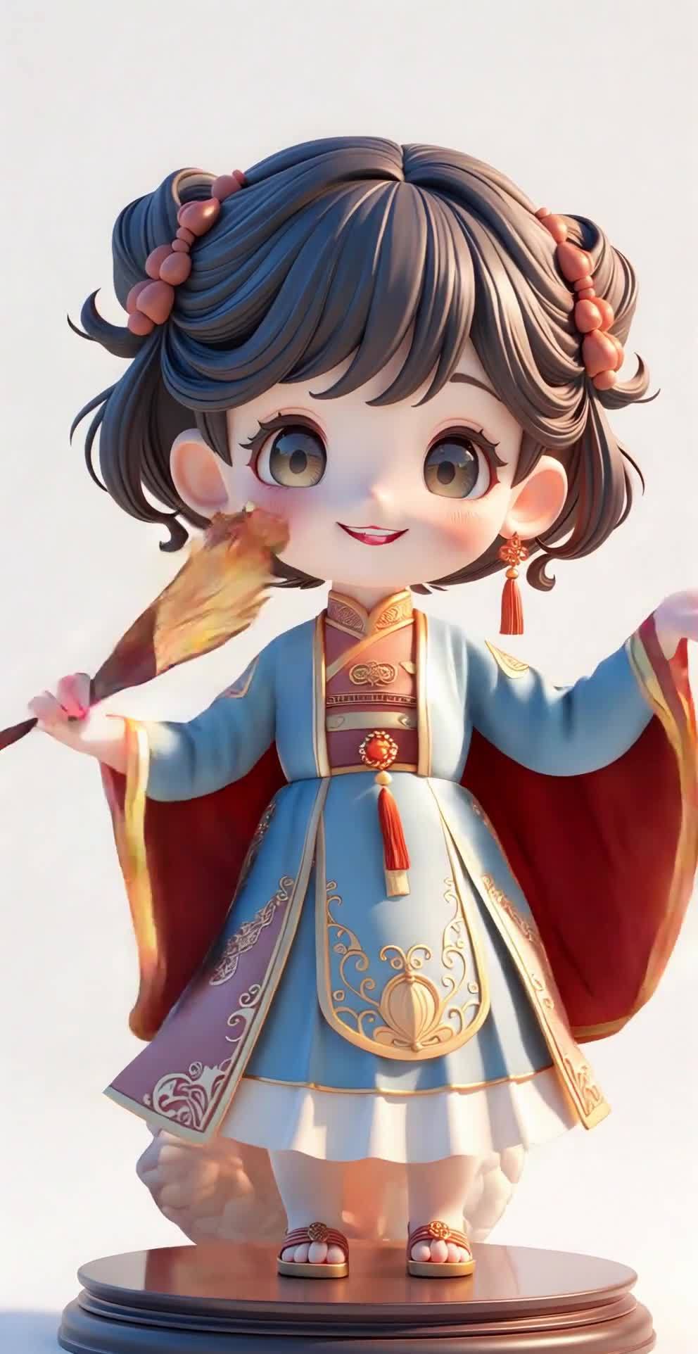 一个穿着古风服饰的小女孩形象出现。女孩梳着发髻，发