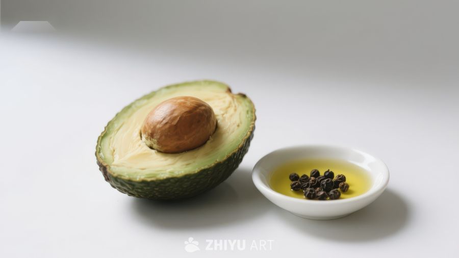 切开的牛油果与香料油