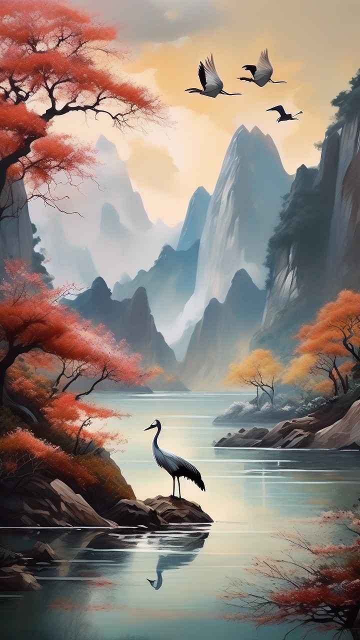 国风鹤山水风景插画 39