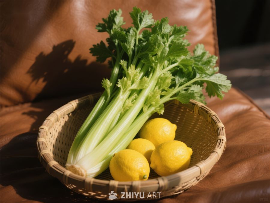 篮中芹菜与柠檬的静物组合 140