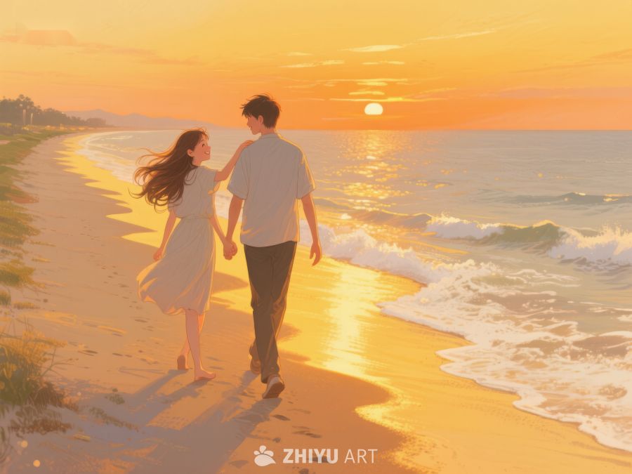 夕阳海滩上的浪漫散步 931