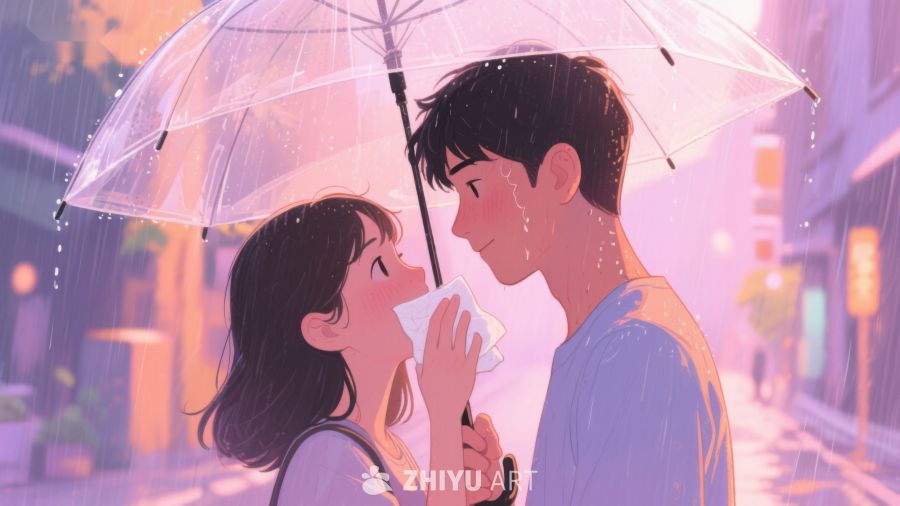 雨中情侣温馨共伞 675