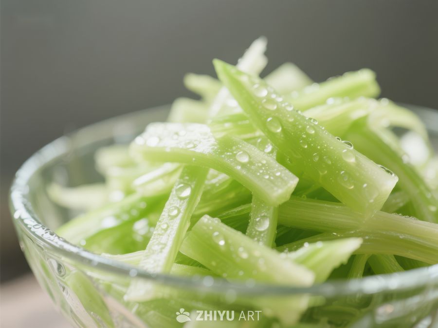 新鲜芹菜切段盛于玻璃碗中 1694