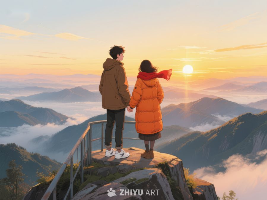 山顶观日，情侣共赏美景 628