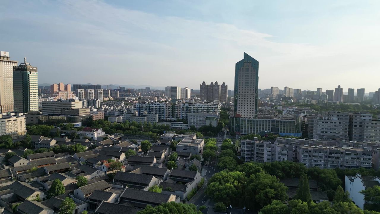  航拍浙江宁波天一阁月湖景区 