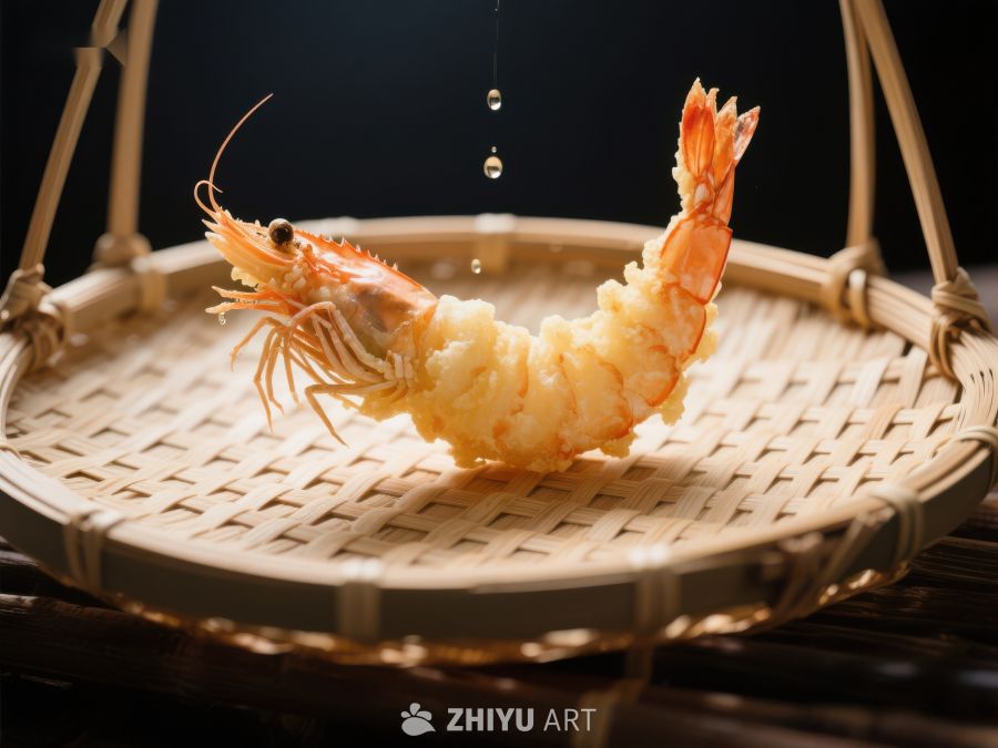 竹篮上的炸虾特写 296