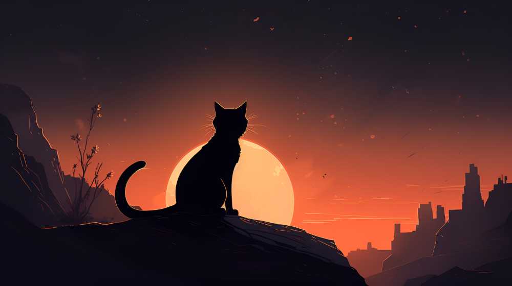 夜色下猫猫插画