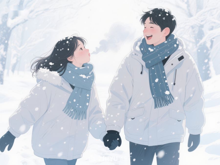 冬日雪景中的温馨情侣 100