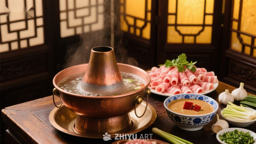 铜锅涮肉，热气腾腾的美食体验