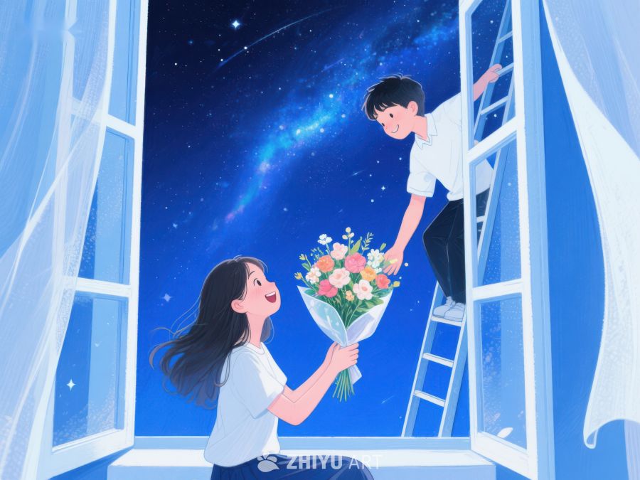 星空下递花的浪漫瞬间 870