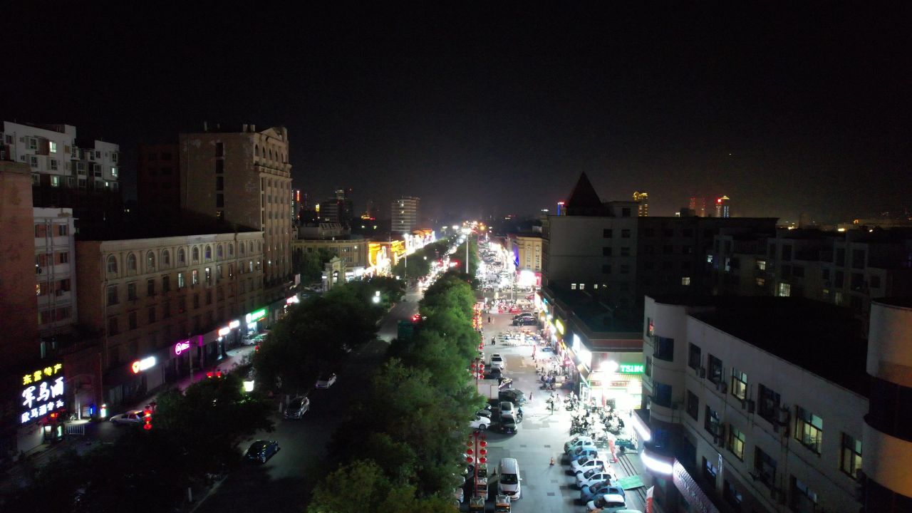 山东东营城市夜景灯光航拍 