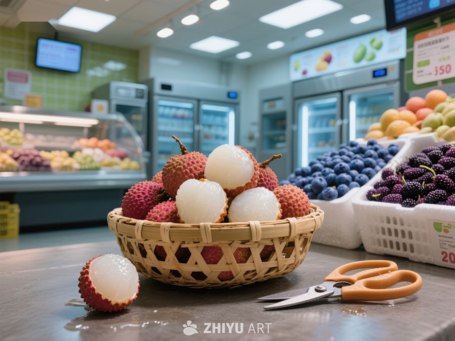 超市水果区展示新鲜荔枝与蓝莓 26