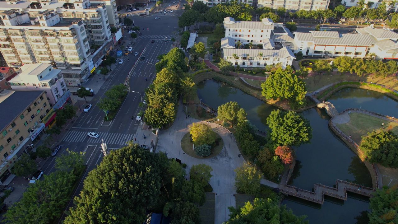 航拍福州长乐冰心公园