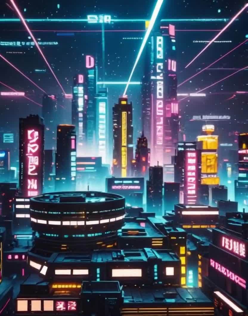 未来霓虹城市：高科技活力夜景