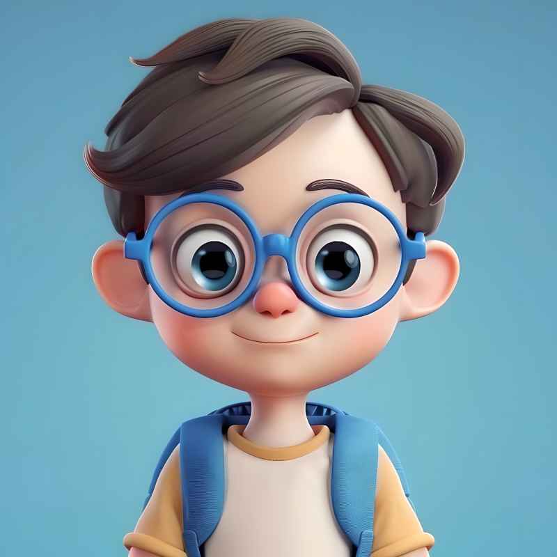 一个可爱的男孩头像，戴着蓝色的眼镜，大眼睛，短发 1