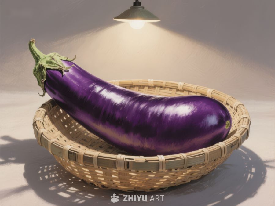 紫色茄子置于竹篮中 395