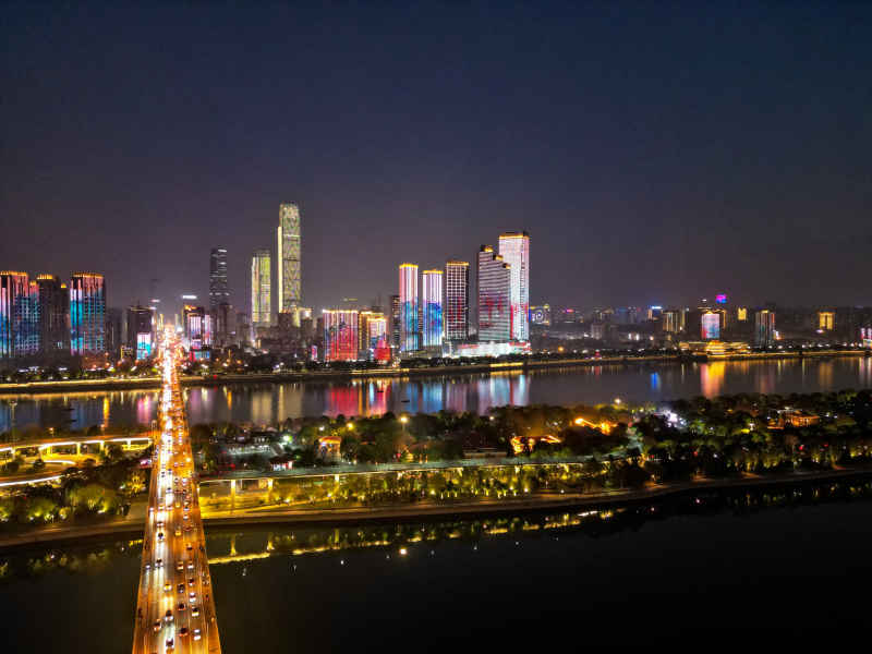 湖南长沙城市建筑高楼交通航拍摄影图