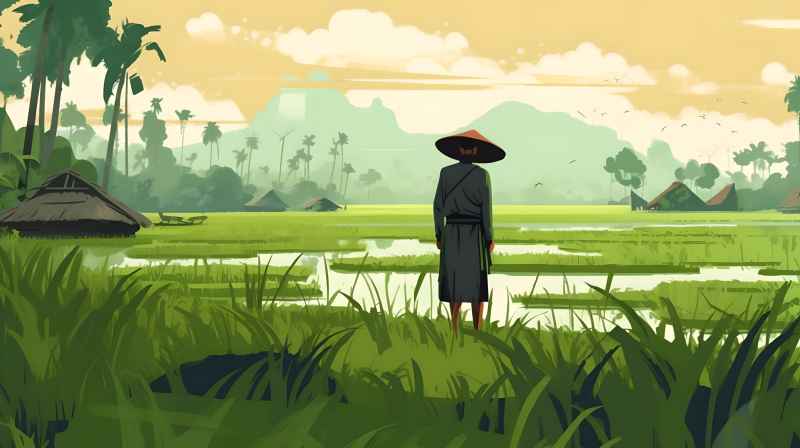 稻田和农作物中的农民绿色范例风格插画 16