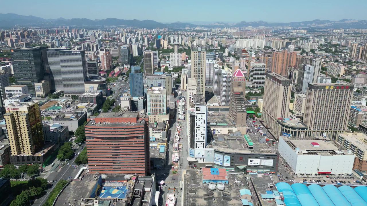 航拍河北石家庄湾里庙步行街