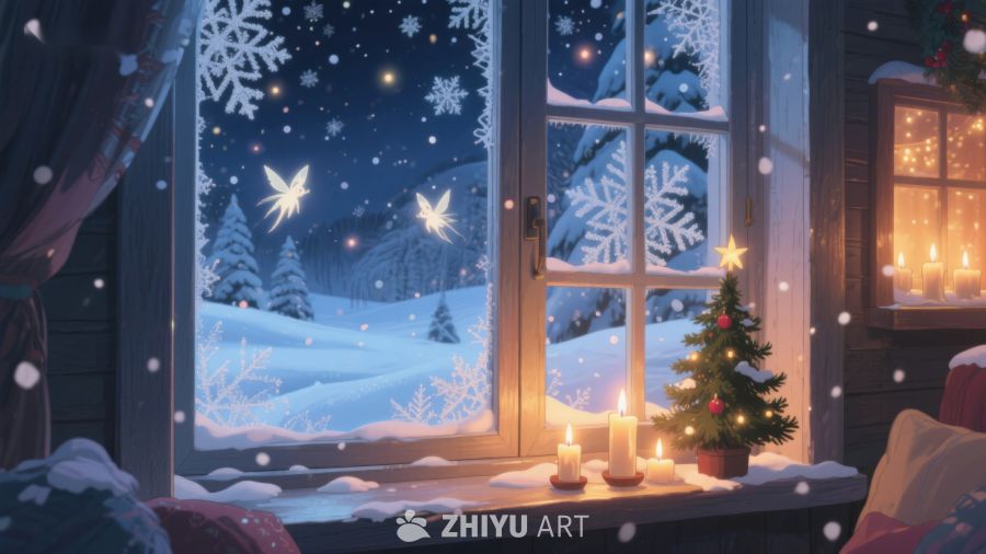 冬夜窗景：室内温馨与雪景交融 39