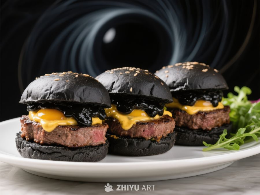 黑色汉堡配芝士和牛肉饼