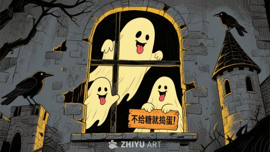 万圣节幽灵窗前搞怪