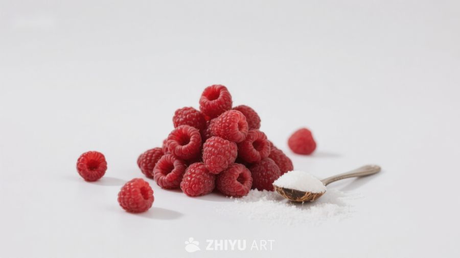 新鲜覆盆子与糖勺的静物组合 641