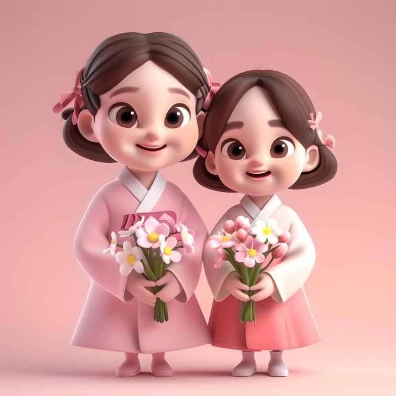 双手捧着鲜花母女粉色背景图 10