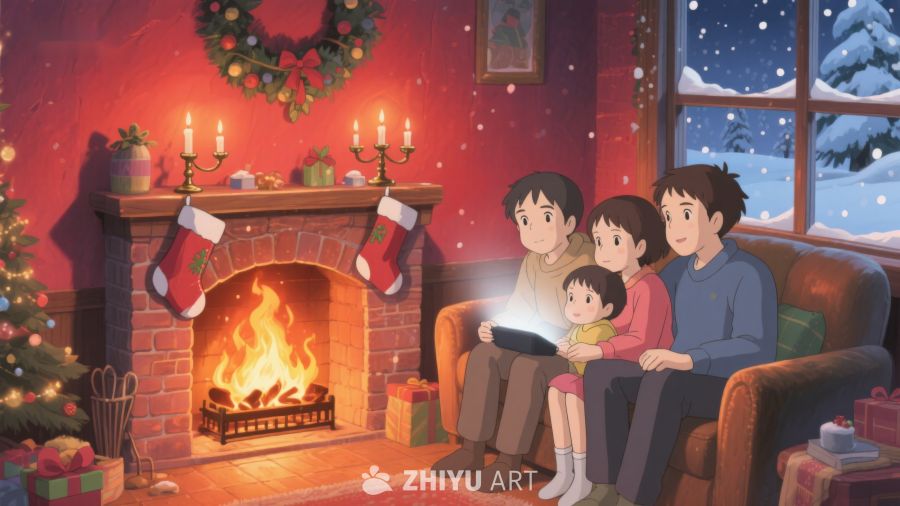 温馨圣诞夜，家人共读故事 277