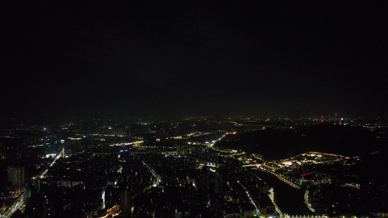 广东江门城市夜景交通航拍