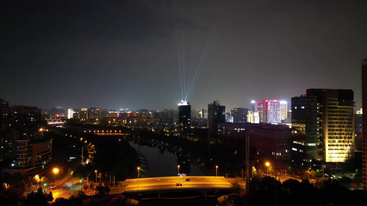航拍郑州郑东新区夜景