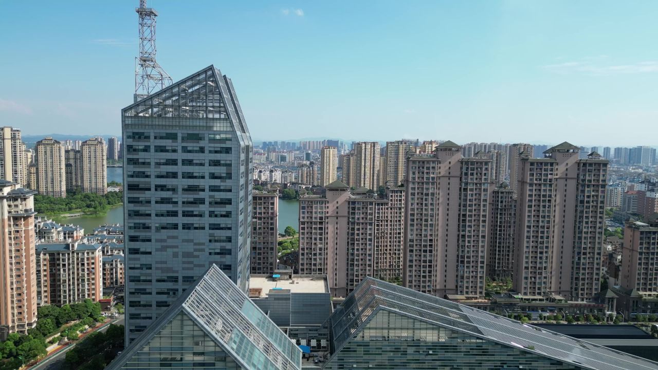 航拍新余图书馆文化中心广电大楼