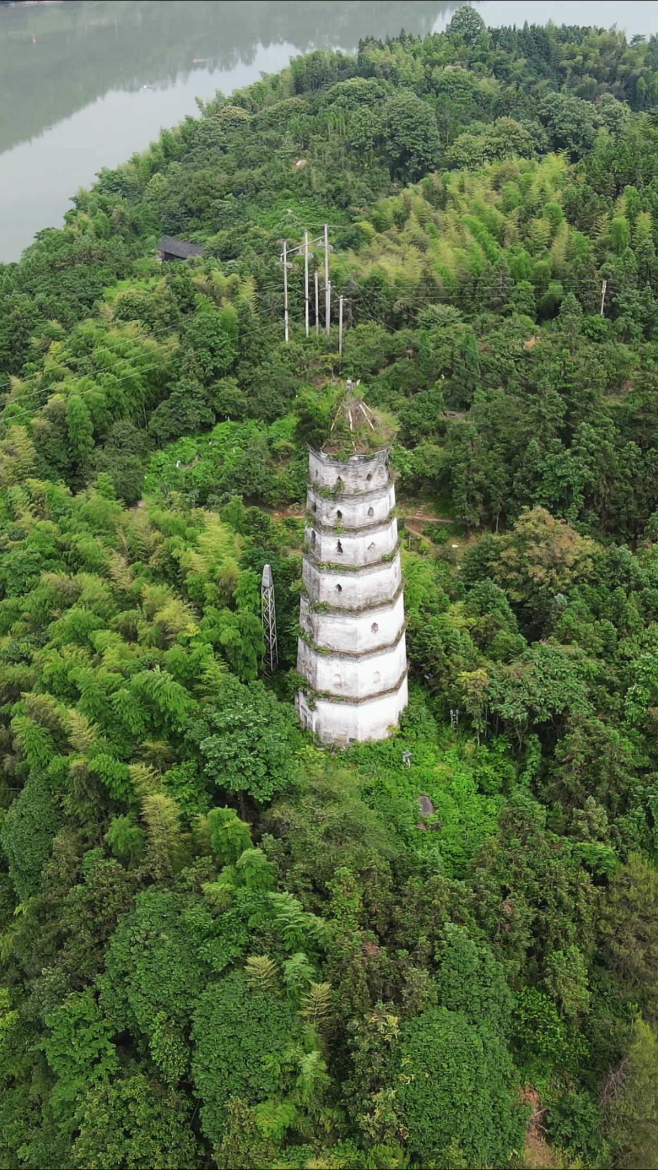 航拍湖南黔阳古城古塔建筑
