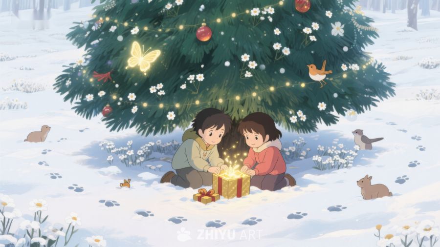 雪地圣诞树下温馨时刻 340