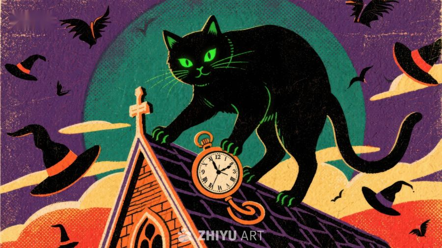 黑猫屋顶夜行，怀表时光停驻