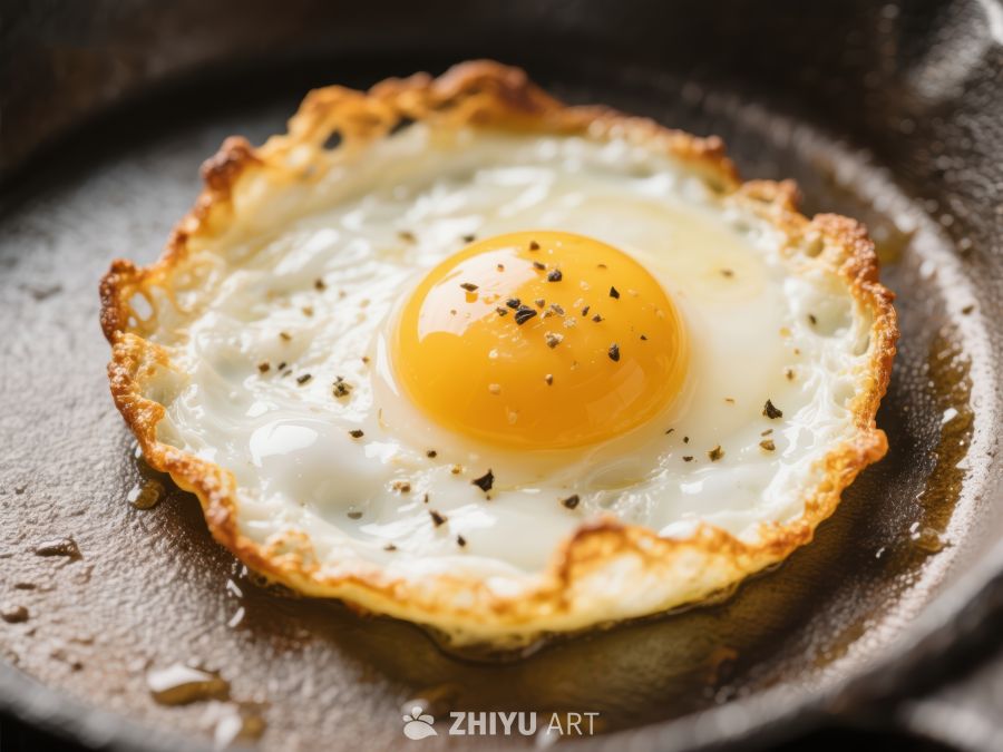 煎蛋在铸铁锅中特写 387